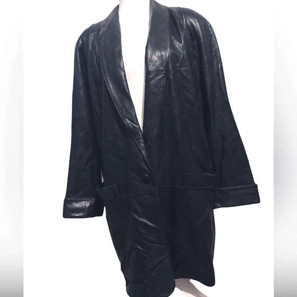 Vintage Tibor Black Oversized 90s Longline Leather  |model off duty‎